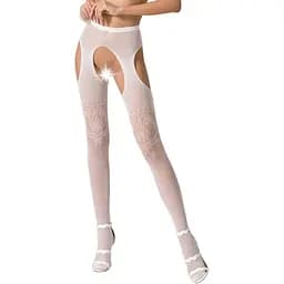 Эротические колготки-бодистокинг Passion S017 white имитация ажурных чулок и пояса S/M/L