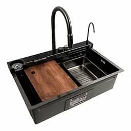 Кухонна мийка 75x46D PVD чорна Platinum Handmade Водоспад, Чорний