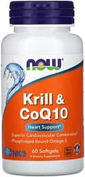 Натуральна добавка NOW Krill & CoQ10, 60 капсул
