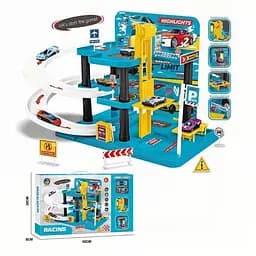 Паркінг з треком 652 J40 Дворівневий екшн, механічний ліфт, спіральні траси, машинки 1:64