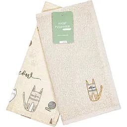 Набір кухонних рушників Home Line Кіт на кухні 60х45/45х30 см 2 шт. пісочний (176325)