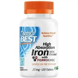 Вітаміни та мінерали Doctor's Best Iron 27 mg High Absorption, 120 таблеток