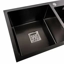Кухонна мийка Platinum Handmade PVD HDB чорна 780x430x230 на дві чаші (квадратний сифон,3.0/1.0), Чорний - мініатюра 2