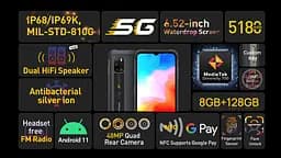 Смартфон Ulefone Armor 12 5G 8/128Gb Black/Orange [65298] - мініатюра 5