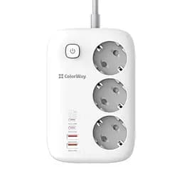 Сетевой фильтр-удлинитель СolorWay 3 розетки/4USB GaN3 Pro PD (2USB-A + 2 TYPE-C) (65W) 2 м (CW-CHE34PDW)