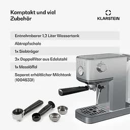 Кавоварка Klarstein SteelPresso Slim 1350 W 20 бар (10046327) - мініатюра 2