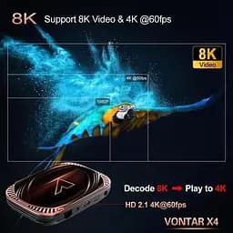 Vontar X4 4/64Gb Amlogic S905X4 Android 11.0, Смарт ТВ 8K HDR приставка Android SmartTV Box, медіа плеєр, YouTube та фільми без реклами, налаштування Android TV у подарунок - мініатюра 5