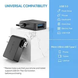 Адаптер Ugreen 30453 2 в 1 мicro-USB/Type-C чорний (30453) - мініатюра 3