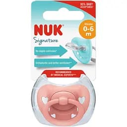 Пустушка ортодонтична Nuk Signature Рожеві серця pозмір 1 силіконова (3952457)