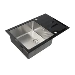 Кухонна скляна мийка Germece Handmade Black Glass нержавіюча сталь 3 мм прямокутна 78x51x20 см - мініатюра 4
