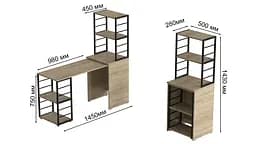 Стіл-тумба трансформер Смарт 3/1 з етажеркою Ferrum-decor 1430x1450x500 Чорний метал ДСП Дуб Сонома 16 мм (FRD-105112) - мініатюра 2