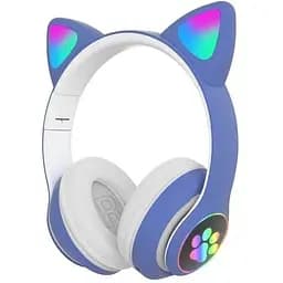 Наушники беспроводные Cat ear STN-28 Rainbow LED с кото ушкам голубые