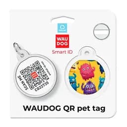 Адресник для собак і котів Waudog Smart ID з QR паспортом Мохнаті монстри коло 30 мм - мініатюра 6