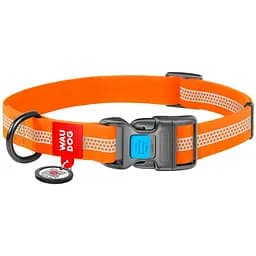 Нашийник для собак Waudog Waterproof, коллартекс, водостійкий, світловідбивний, з QR паспортом, пластикова пряжка-фастекс, XL, 35-58х2,5 см, помаранчевий