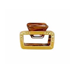 Заколка-краб прямоугольная для волос 5 см со стразами пластиковая с металлическим механизмом Коричневый