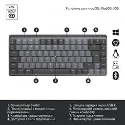 Клавіатура бездротова Logitech MX Mechanical Mini Minimalist Graphite (920-010780) - мініатюра 8