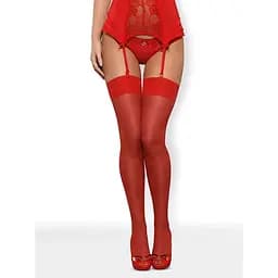 Чулки под пояс Obsessive S800 S/M красный