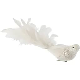 Ялинкова прикраса J-line пташка білого кольору з пір'я 16 см (8025)