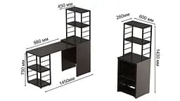 Стіл-тумба трансформер Смарт 3/2 з етажеркою Ferrum-decor 1430x1450x600 Чорний метал ДСП Венге Магія 16 мм (FRD-106168) - мініатюра 5