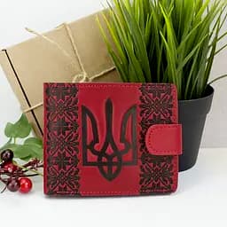 Кошелек женский кожаный с гербом П6-03 красный на кнопке