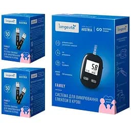 Глюкометр Longevita Family Система для вимірювання глюкози в крові + тест смужки 2 х 50 шт. (6837149)