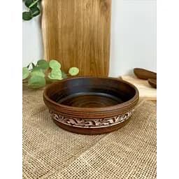 Миска під бануш керамічна (глиняна) різьблена Ангоб 1.1 л