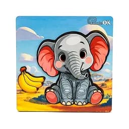 Дерев'яний пазл-вкладиш "Веселе слоненя" PuzzleOK Puz-88752 А6, 4 елементи