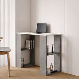 Стіл комп'ютерний письмовий з чотирма поличками з ДСП II S-11 Білий + Бетон