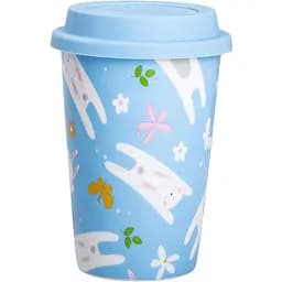 Стакан керамічний Liling Rongxiang Ceramic 420 мл із силіконовою кришкою блакитний RX-N240546BL