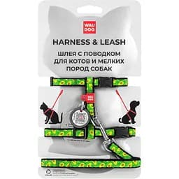 Шлея з повідцем для котів Waudog Nylon Авокадо з QR паспортом XS 25-40х20-30х1/122 см зелений (5496)