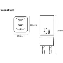 Мережевий зарядний пристрій Baseus GaN5 Pro 40W 2xUSB-C Black (CCGP180101) [113782] - мініатюра 6
