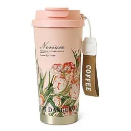 Термочашка Yiwu 520 мл з отвором для трубочки і подвійним відкриванням рожевий для чаю та кави термос для напоїв HP-FM-352-2