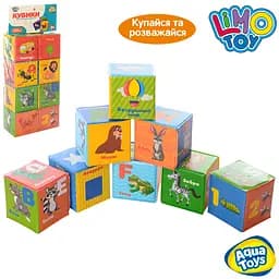 Кубики для купания, 8 шт., 7 см, буквы, слова, цифры, в кульке, 16x37x7 см