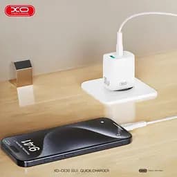 Мережевий зарядний пристрій XO CE30 30W 1USB-A+1USB-C fast charger Білий - мініатюра 4