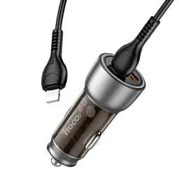 Адаптер автомобильный HOCO Type-C Lightning cable Sprinter dual port car charger NZ8 1USB/1Type-C, QC/PD,