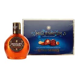Набір: Лікер Mozart Chocolate Cream Pumpkin Spice 17% 0.5 л + Цукерки Millennium Gold у молочному шоколаді 205 г