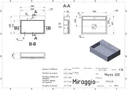 Умивальник Miraggio MARES 600 (0001100) Mirasoft, Матовий, Накладний/Врізний, Білий - мініатюра 2