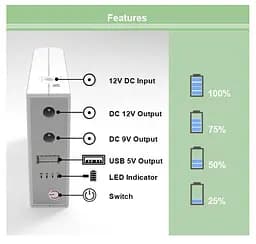 UPS ИБП бесперебойное питание роутера/терминала PON WGP 5V/9V/12V 1A 24W 10400mAh +блок питания - мініатюра 4