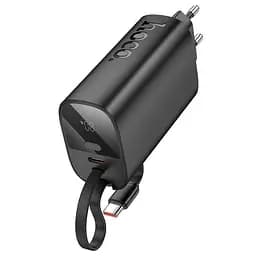 Мережевий зарядний пристрій Hoco J148 з вбудованим Power Bank 5000mAh PD 20W + кабель Type-C чорний - мініатюра 4
