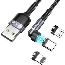 Кабель магнітний зі швидкою зарядкою Elough 7 Contact 3 A, 3 в 1 Micro USB/Lightning/Type C, обертання на 540°, 1 м сірий (12042)