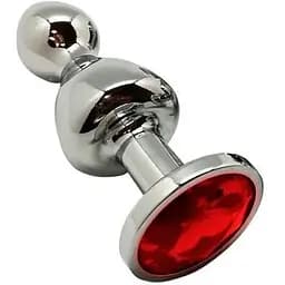 Металева анальна пробка Wooomy Lollypop Double Ball Metal Plug Red S