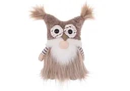 М'яка новорічна іграшка BonaDi Гном 30 см у шапці сови Декоративна фігурка Бежева