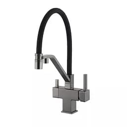 Змішувач для кухні під фільтр з гнучким виливом збройована сталь Frap G4395-69 Графитовый хром
