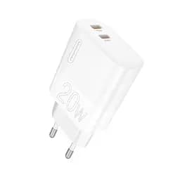 Зарядний адаптер блок на 2 виходи WUW-C193 PD20W+PD20W Charger USB C + USB C white