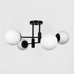 Стельова чорна люстра на 4 білих плафонів Ø 55 см | Line F | Арт. 81188/4 BK+BK+WT