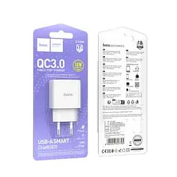 Мережевий зарядний пристрій Hoco C140A Smart single port QC3.0 charger(EU) Білий - мініатюра 2