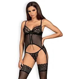 Корсет и стринги Obsessive Contica L/XL черный