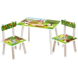 Дитячий столик Bambi M 501-16 дерев'яний з малюнком ферми і двома стільчиками