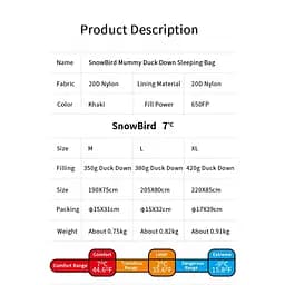 Спальник з натуральним пухом Naturehike Snowbird NH20YD001 розмір L коричневий 380 г - мініатюра 8
