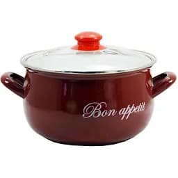 Каструля емальована Interos Bon appetit з кришкою 3.1 л 18 см червона (2234 С)
